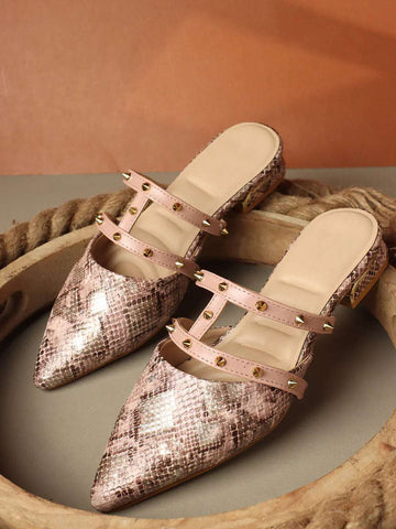Trendy Stud Embellished Pointed Toe Mules