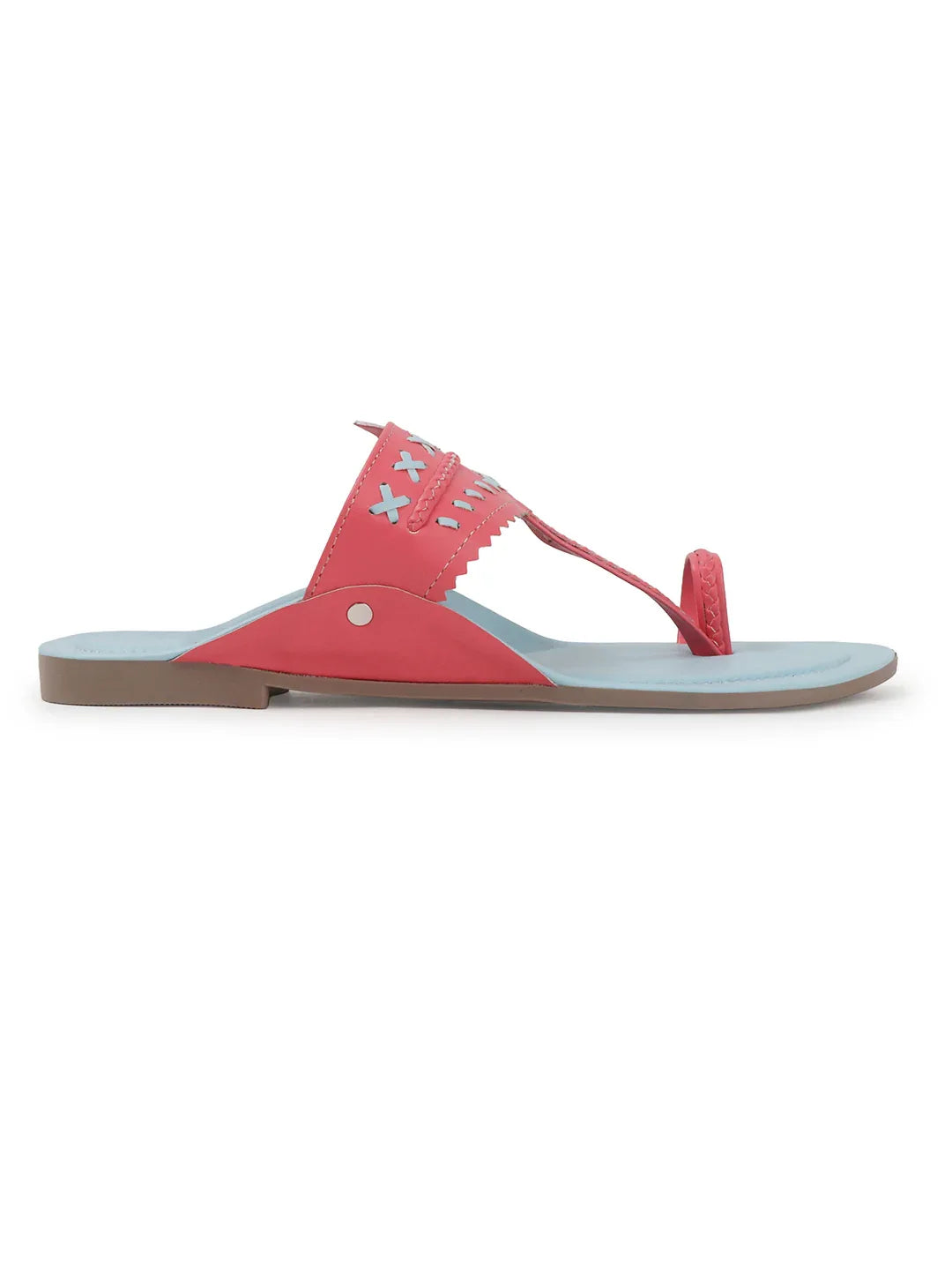Embroidered Strap Flat Sandals