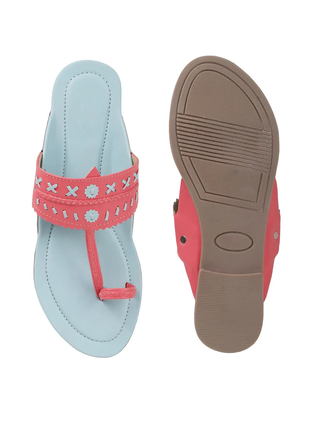 Embroidered Strap Flat Sandals