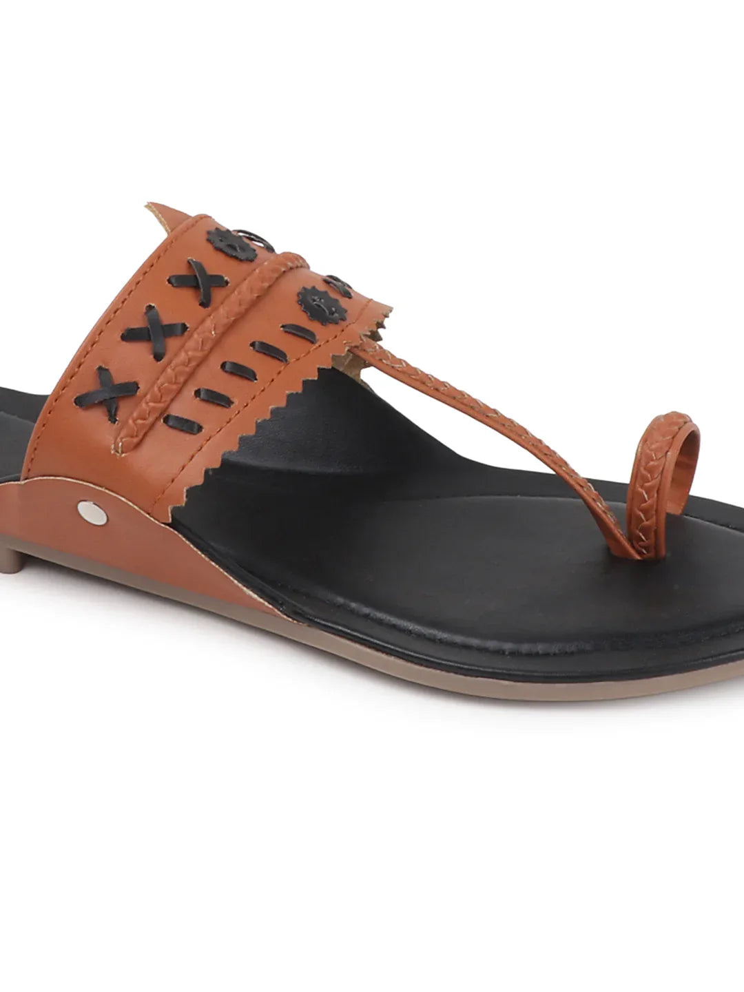 Embroidered Strap Flat Sandals
