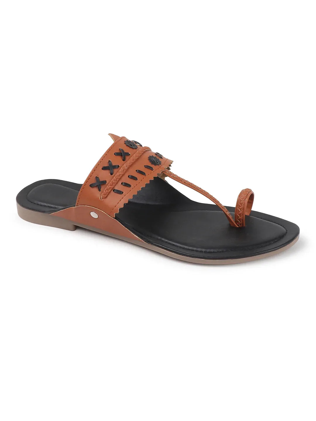 Embroidered Strap Flat Sandals