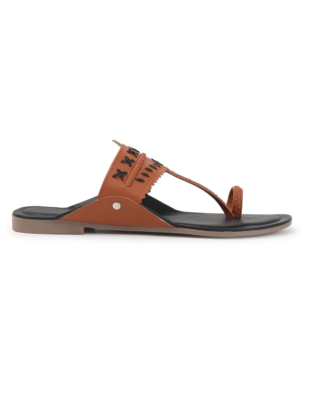 Embroidered Strap Flat Sandals