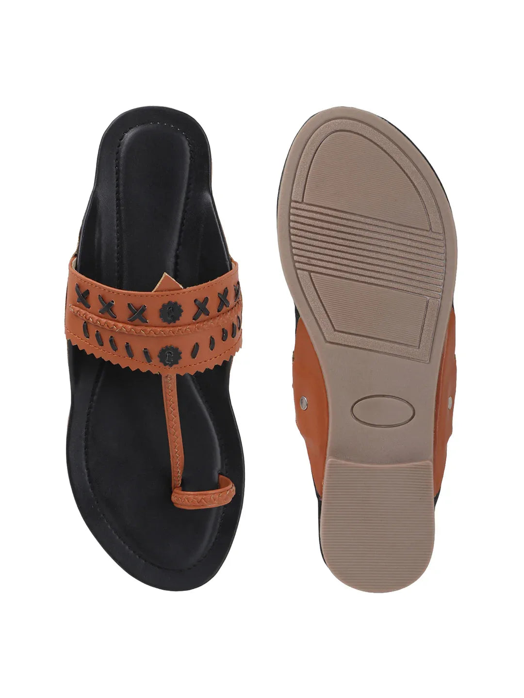 Embroidered Strap Flat Sandals