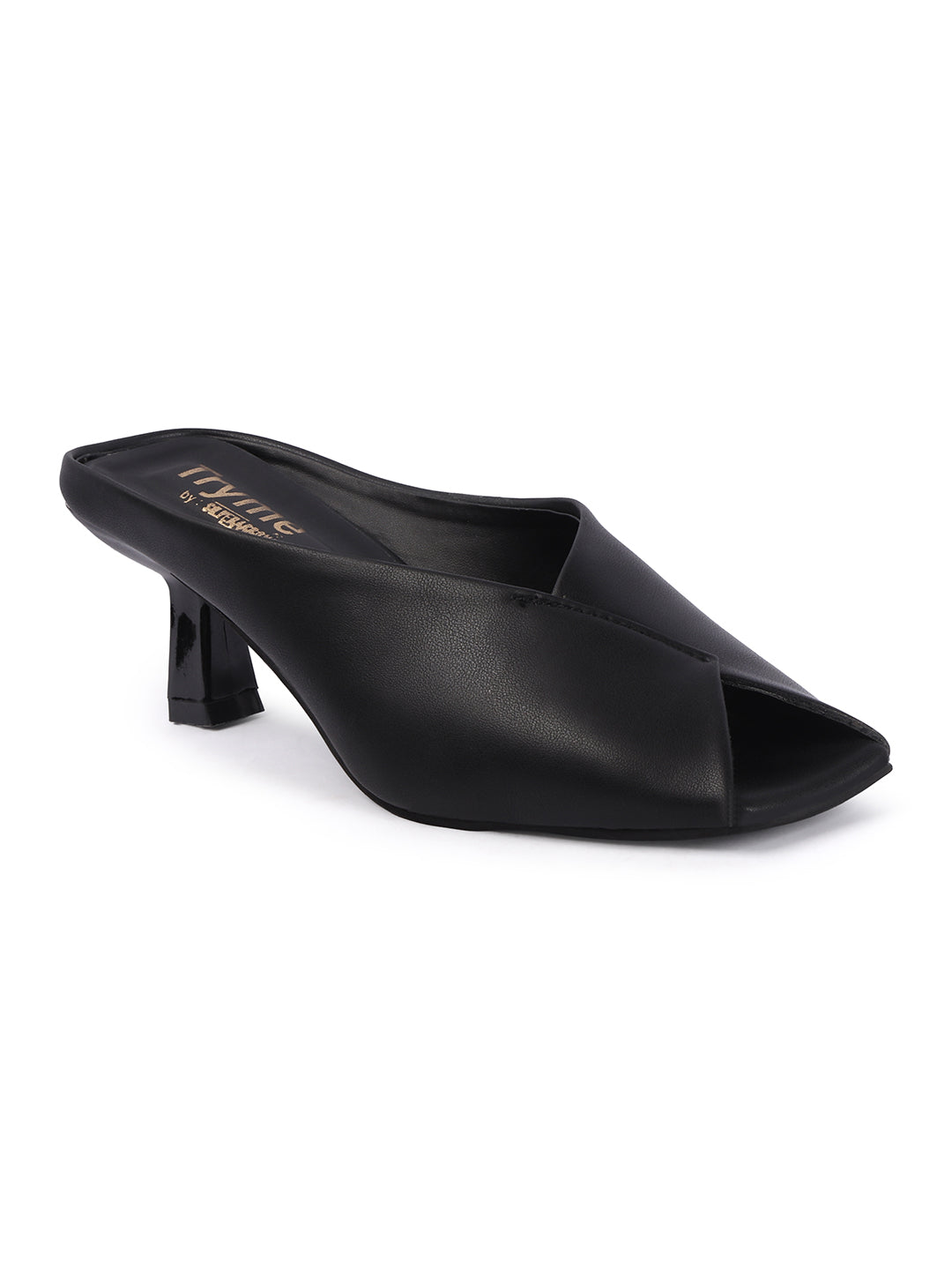 Curve Charm Twisted Upper Square Toe Heel Mules