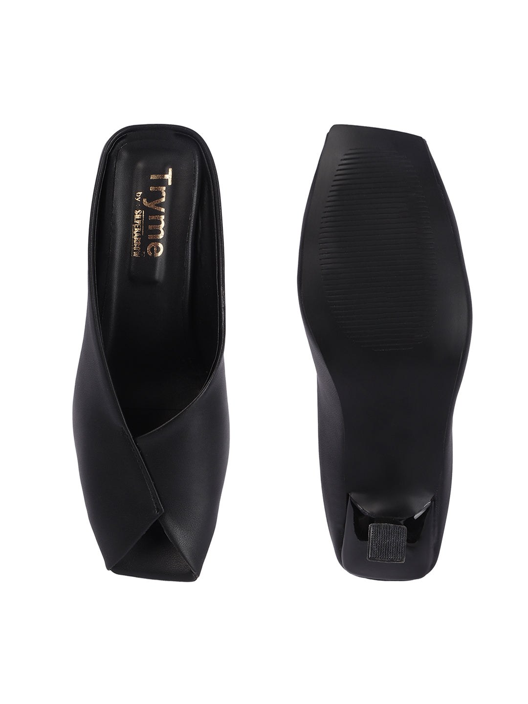 Curve Charm Twisted Upper Square Toe Heel Mules