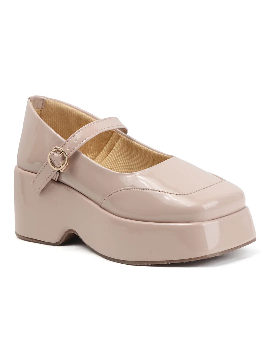 Glossy Strap Platform Heel Pumps