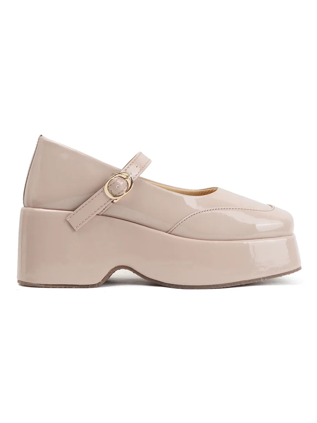 Glossy Strap Platform Heel Pumps