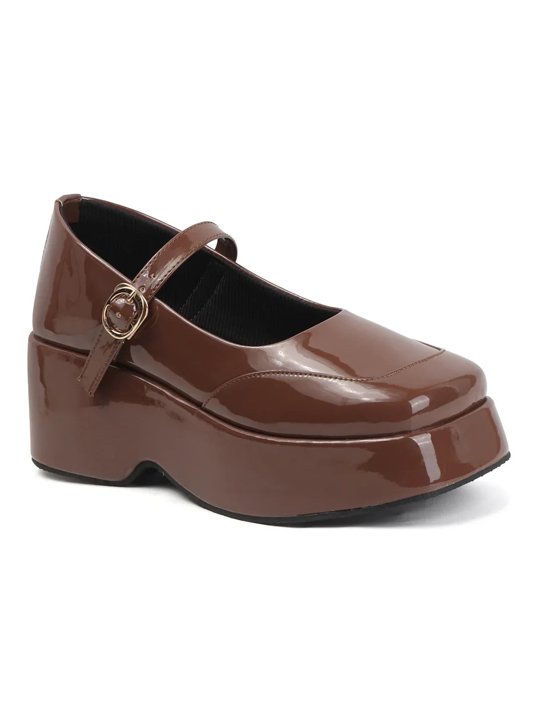 Glossy Strap Platform Heel Pumps