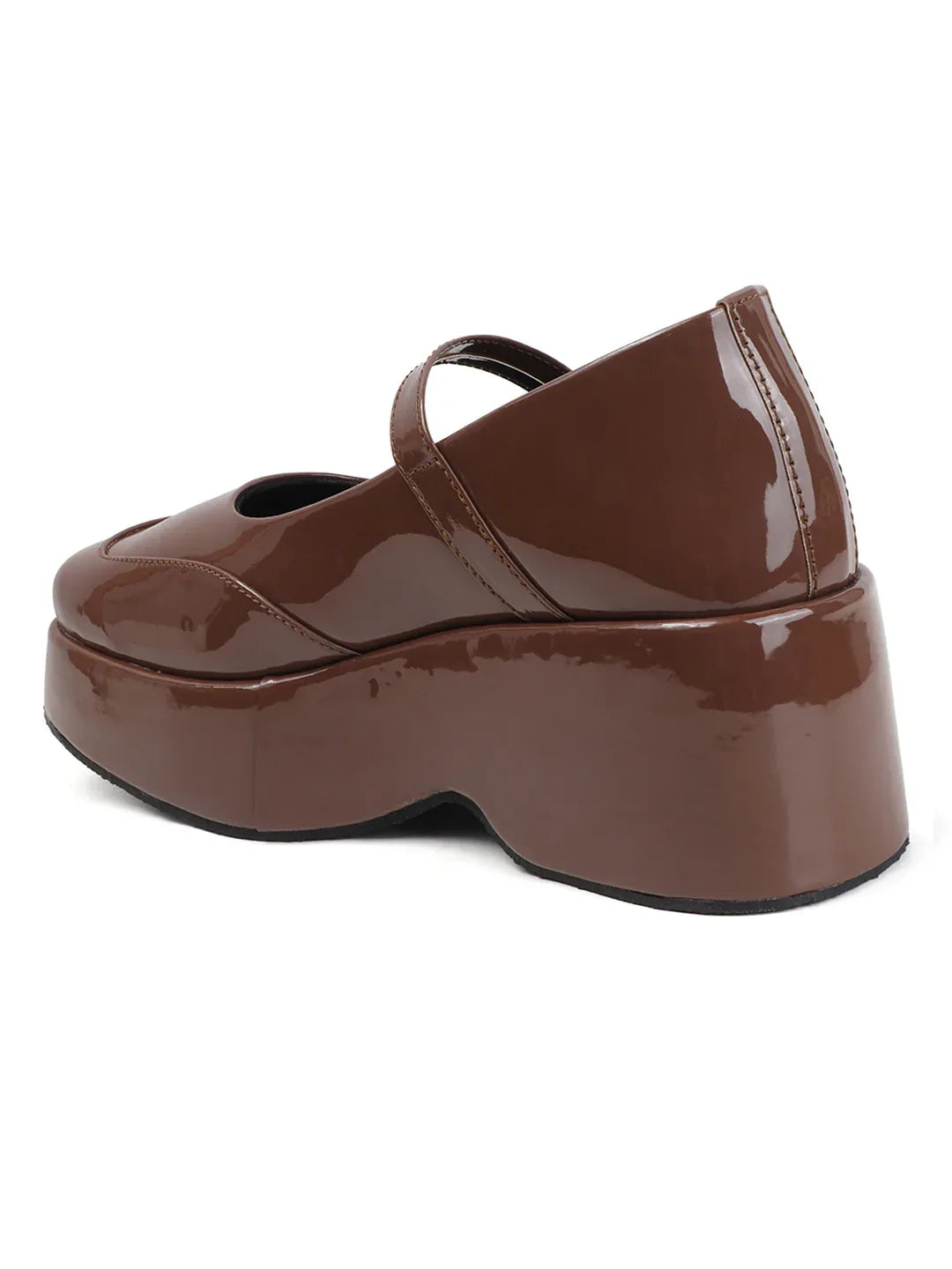 Glossy Strap Platform Heel Pumps
