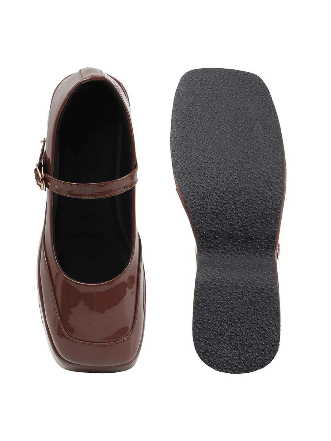 Glossy Strap Platform Heel Pumps