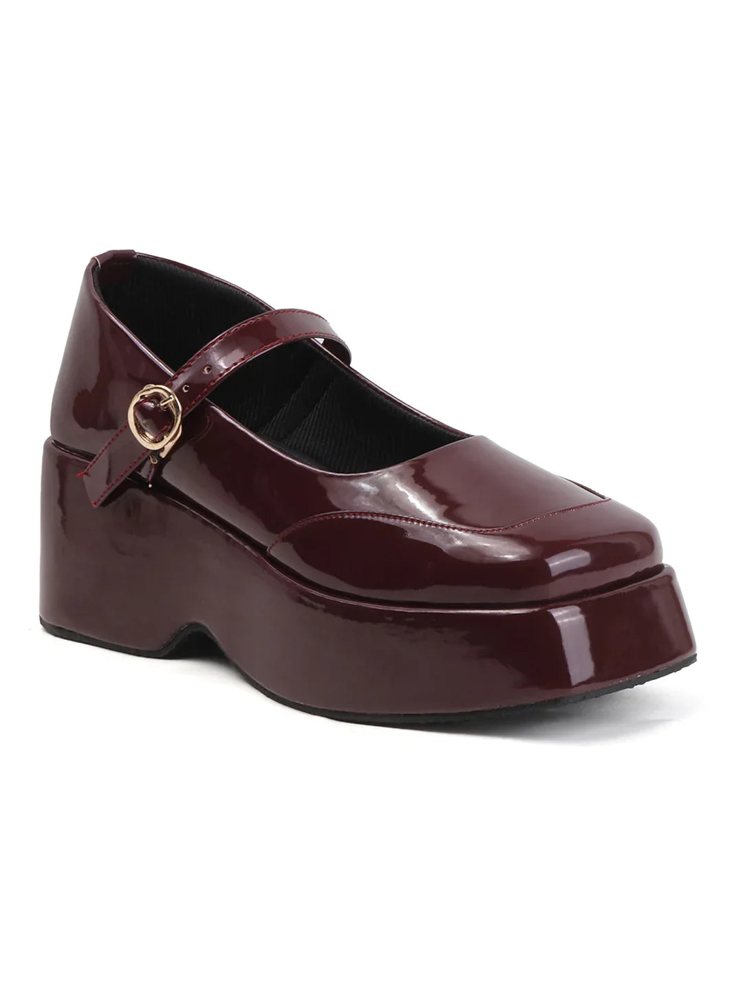 Glossy Strap Platform Heel Pumps