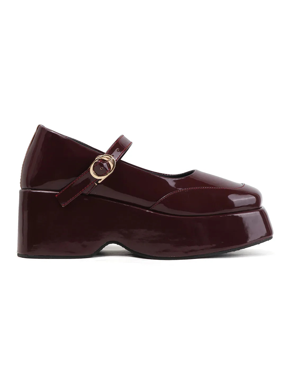 Glossy Strap Platform Heel Pumps