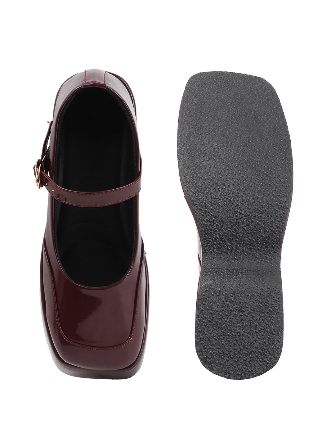 Glossy Strap Platform Heel Pumps