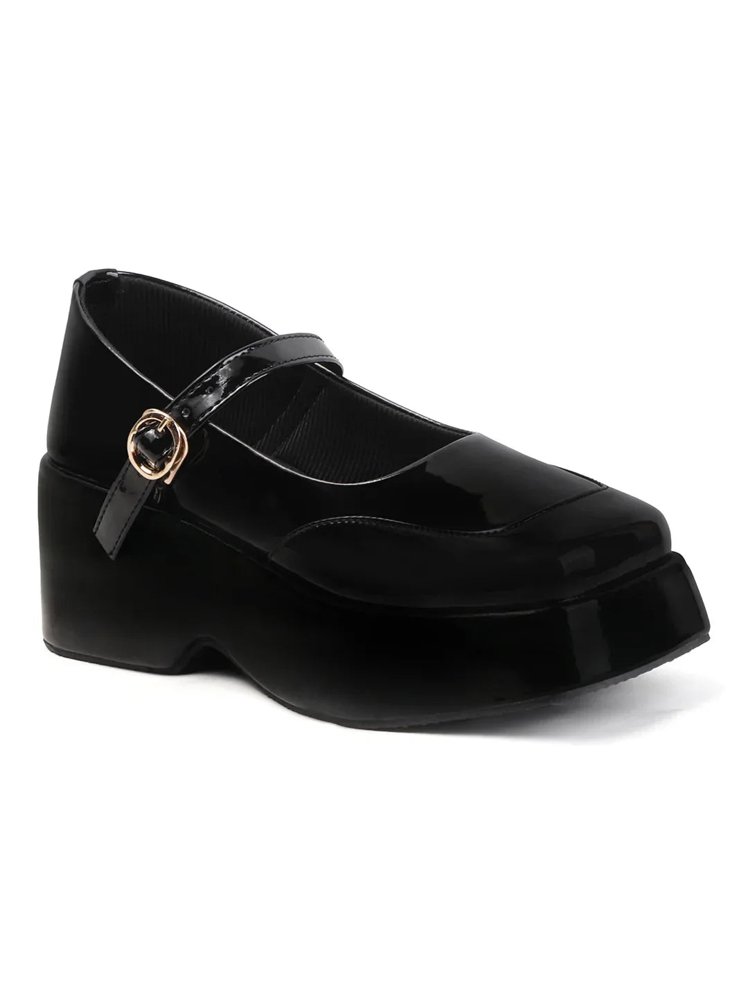 Glossy Strap Platform Heel Pumps
