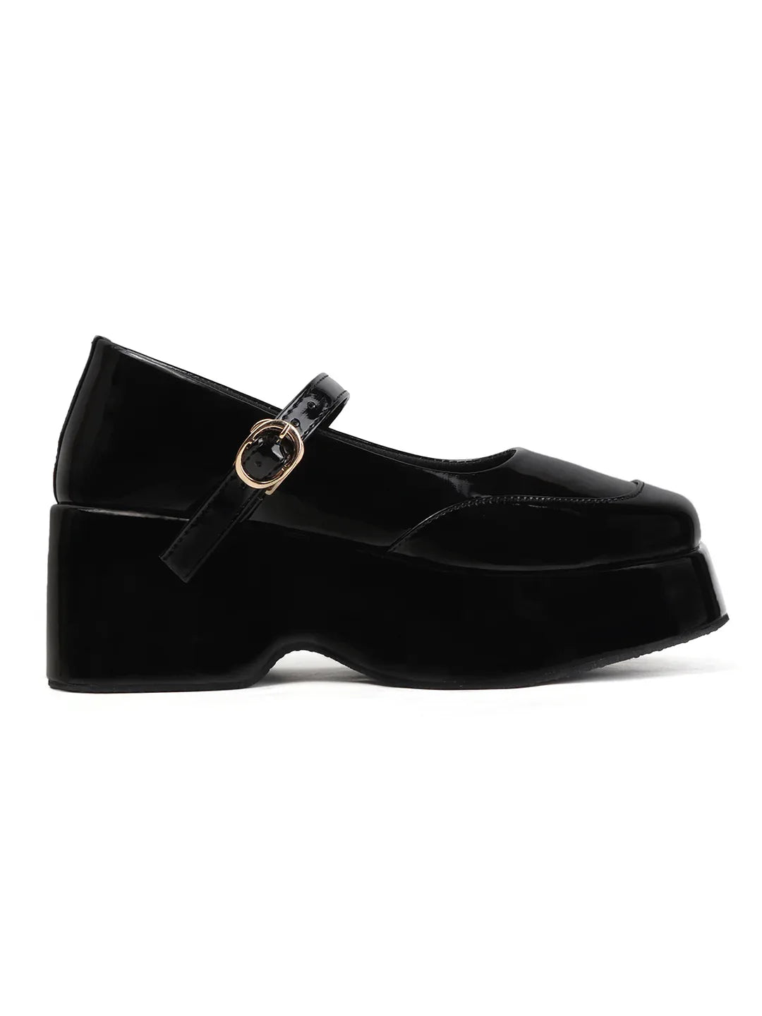 Glossy Strap Platform Heel Pumps
