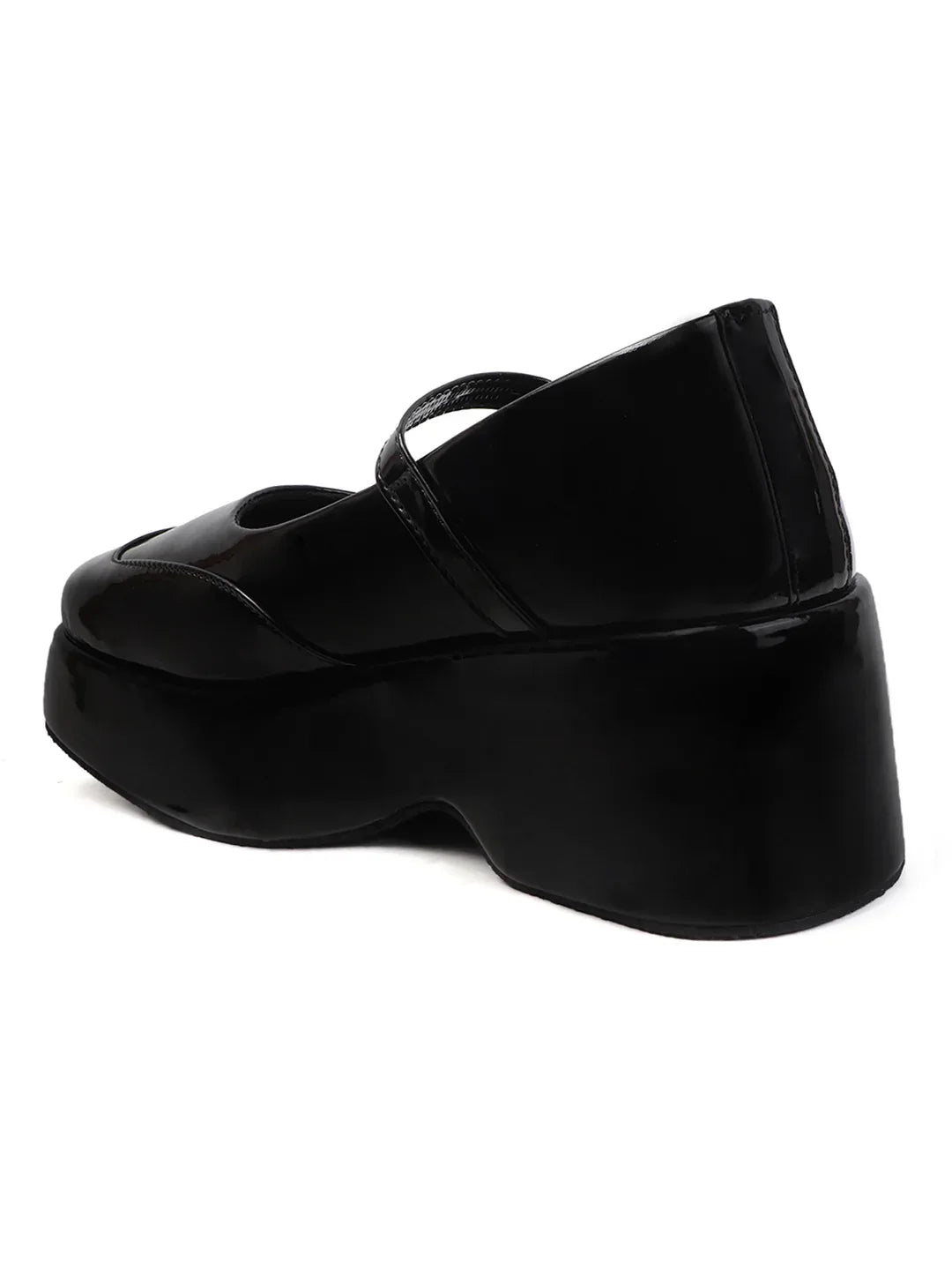 Glossy Strap Platform Heel Pumps