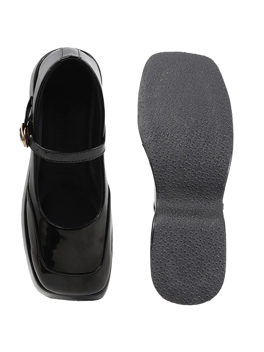Glossy Strap Platform Heel Pumps