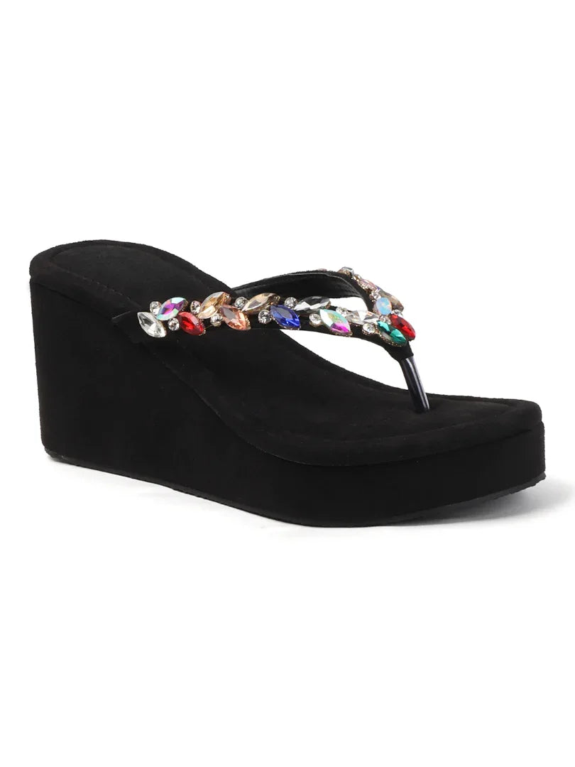 Jewel Detail Comfort Wedge Slides