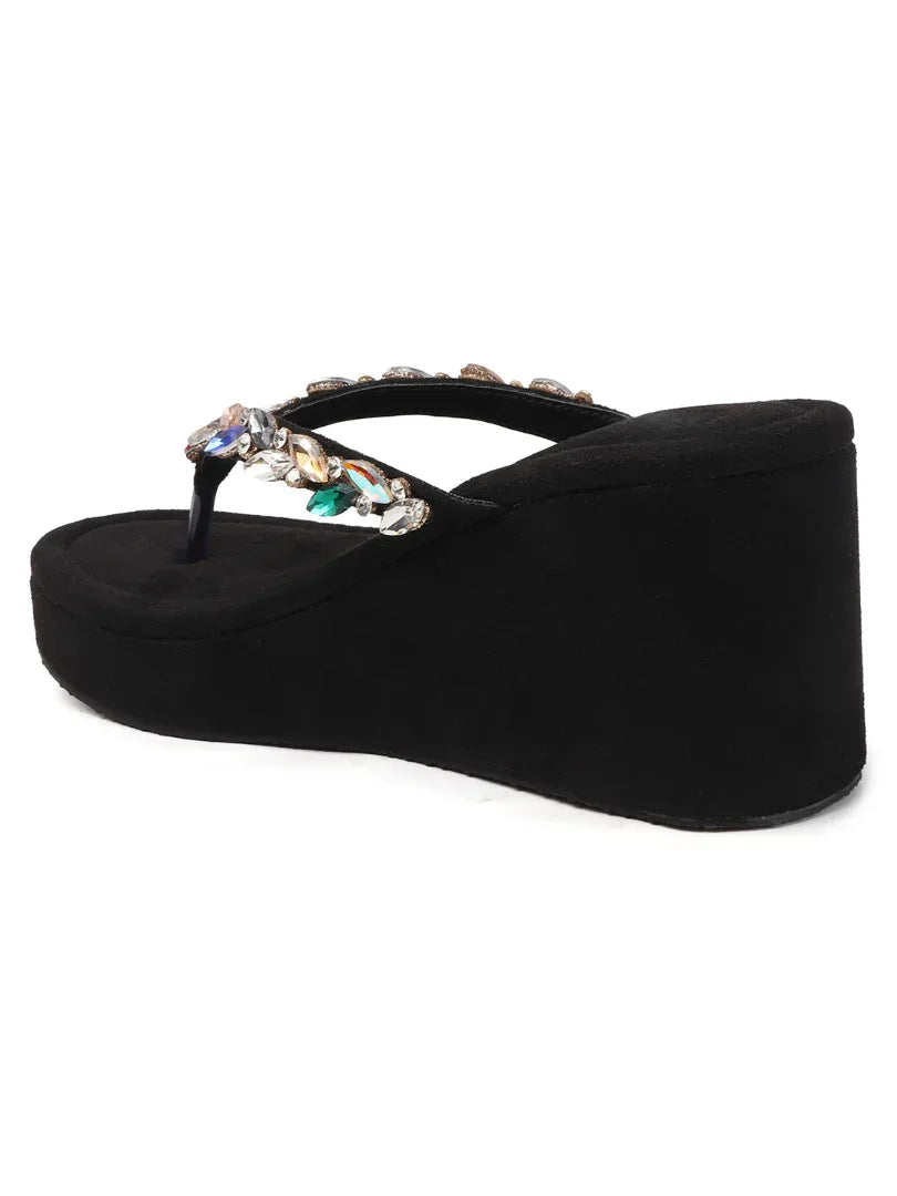 Jewel Detail Comfort Wedge Slides