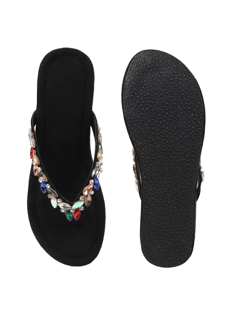 Jewel Detail Comfort Wedge Slides
