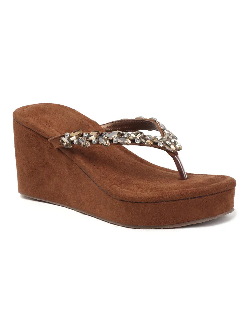Jewel Detail Comfort Wedge Slides