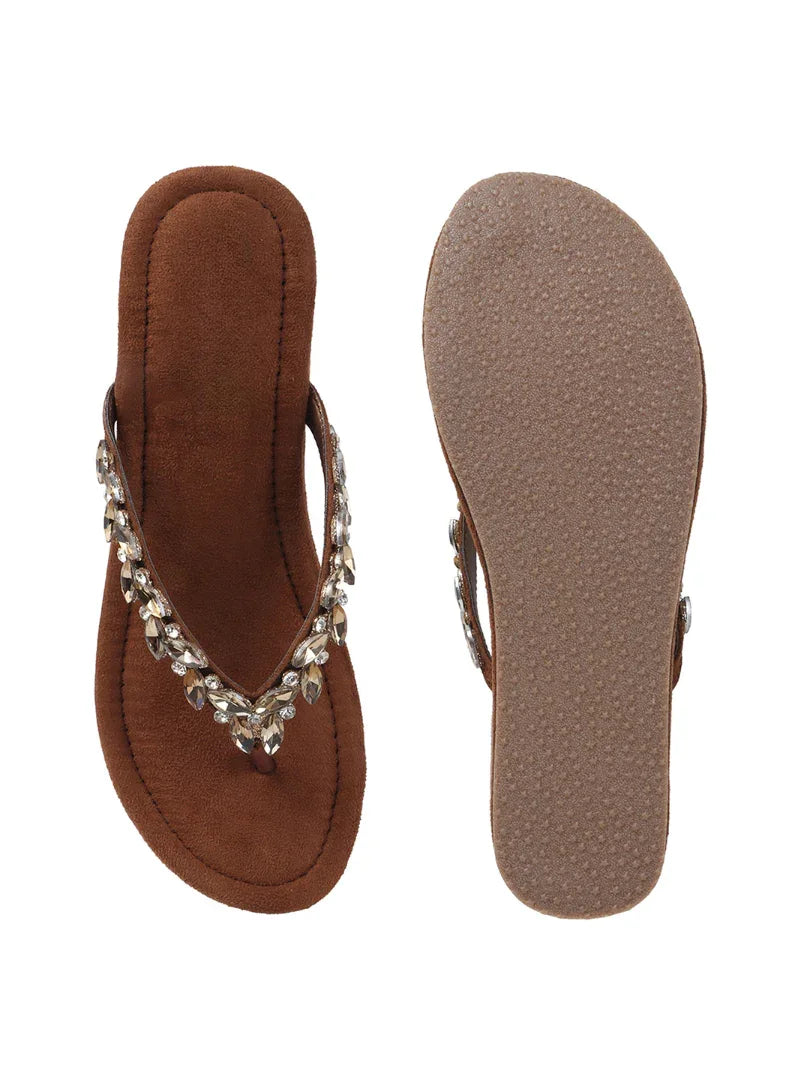 Jewel Detail Comfort Wedge Slides