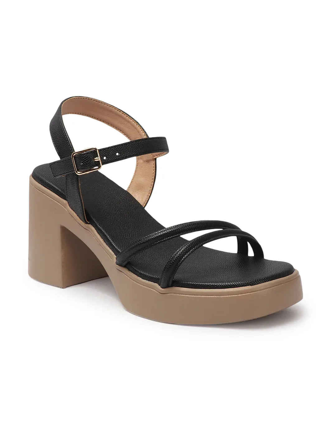 Elegant Triple-Strap Chunky Heel Sandals