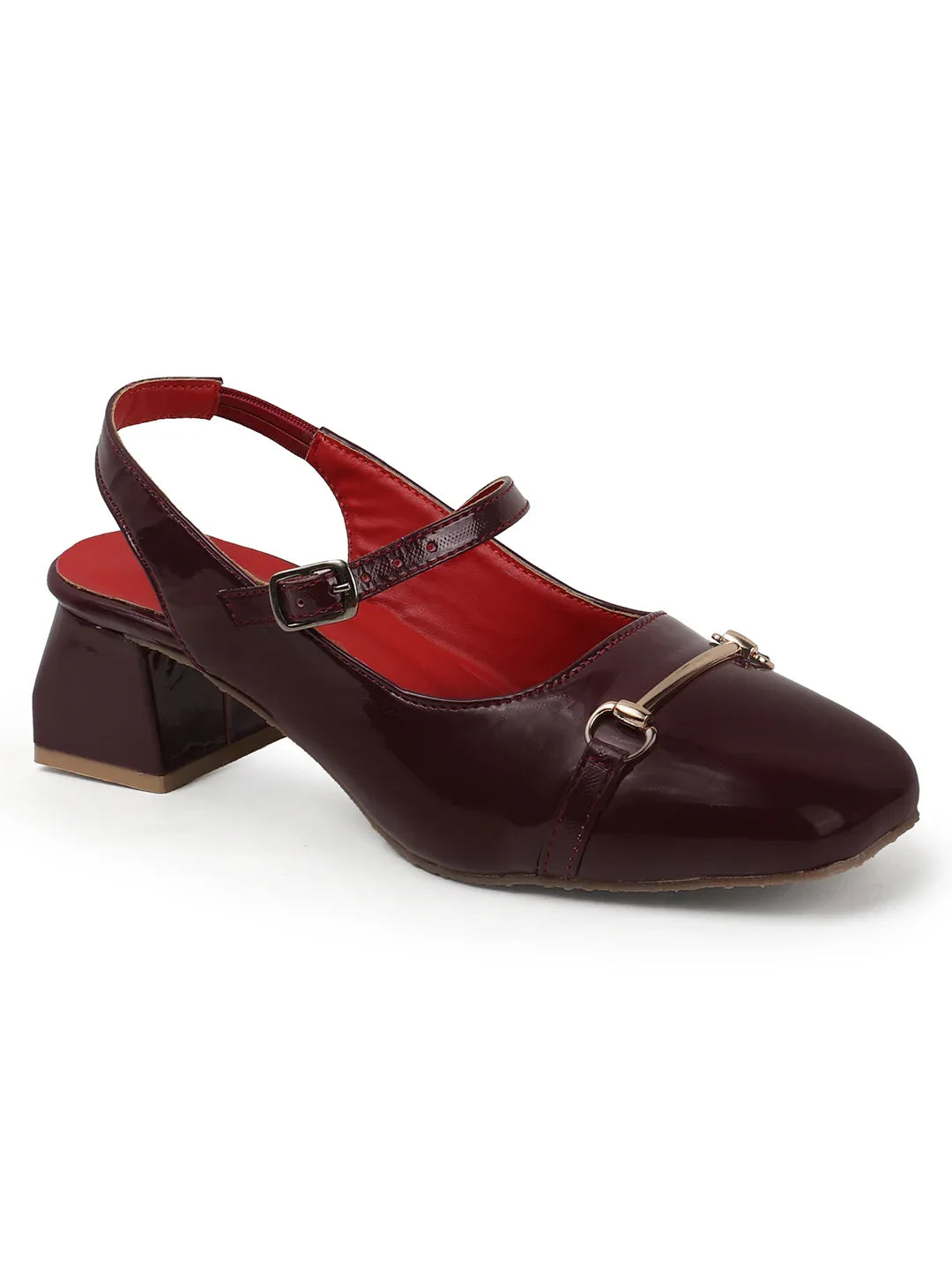Classic Patent Strap Mid Heel Pumps