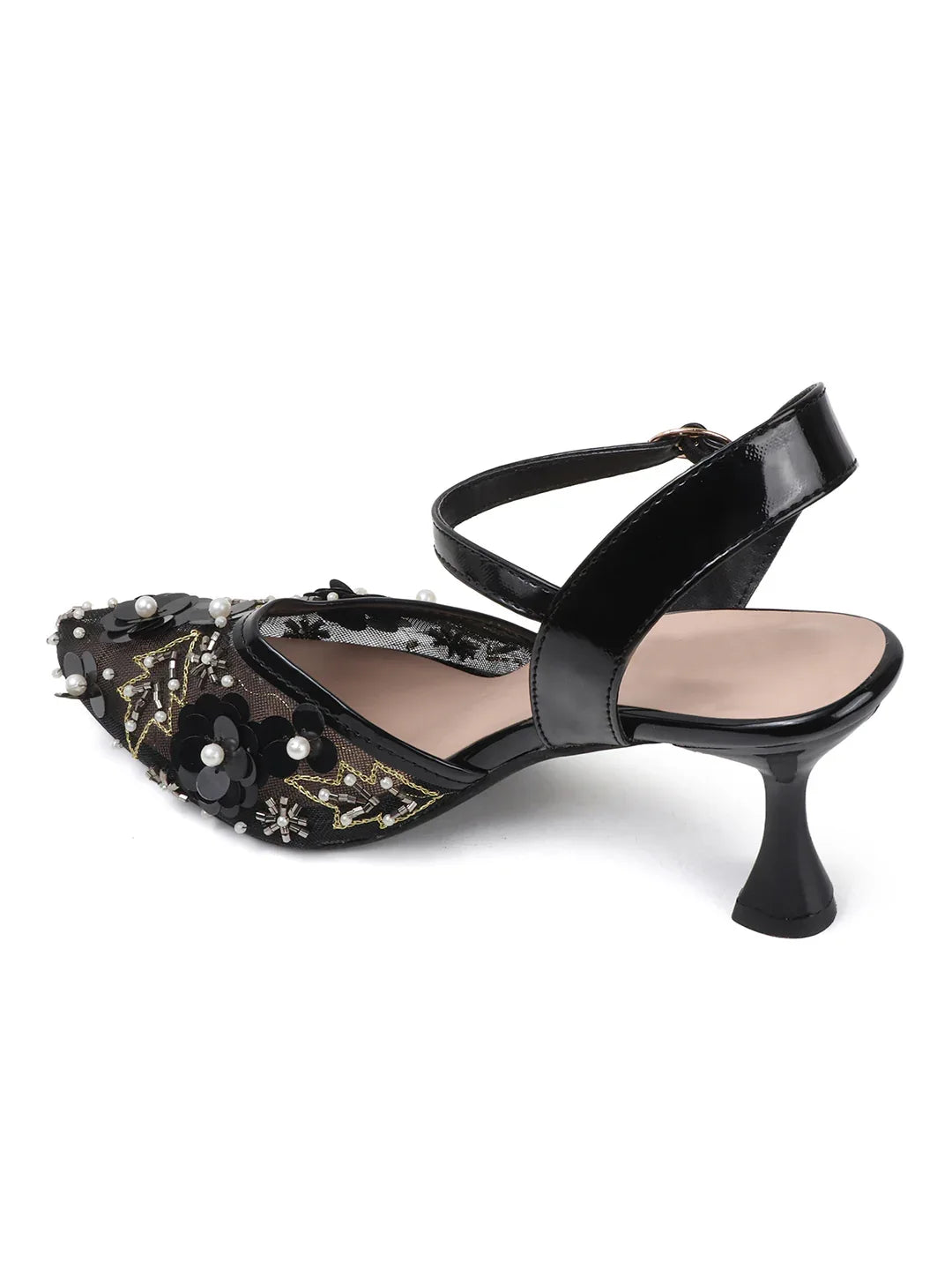 Festive Mesh Embellished Mid Heel Sandals