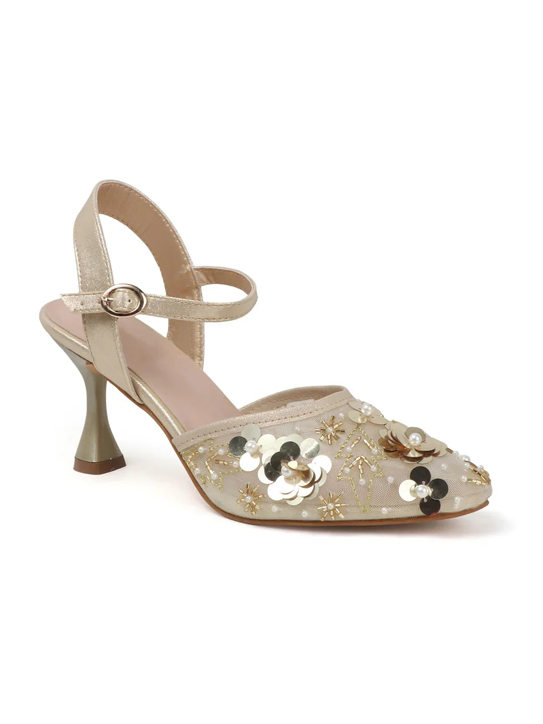 Festive Mesh Embellished Mid Heel Sandals