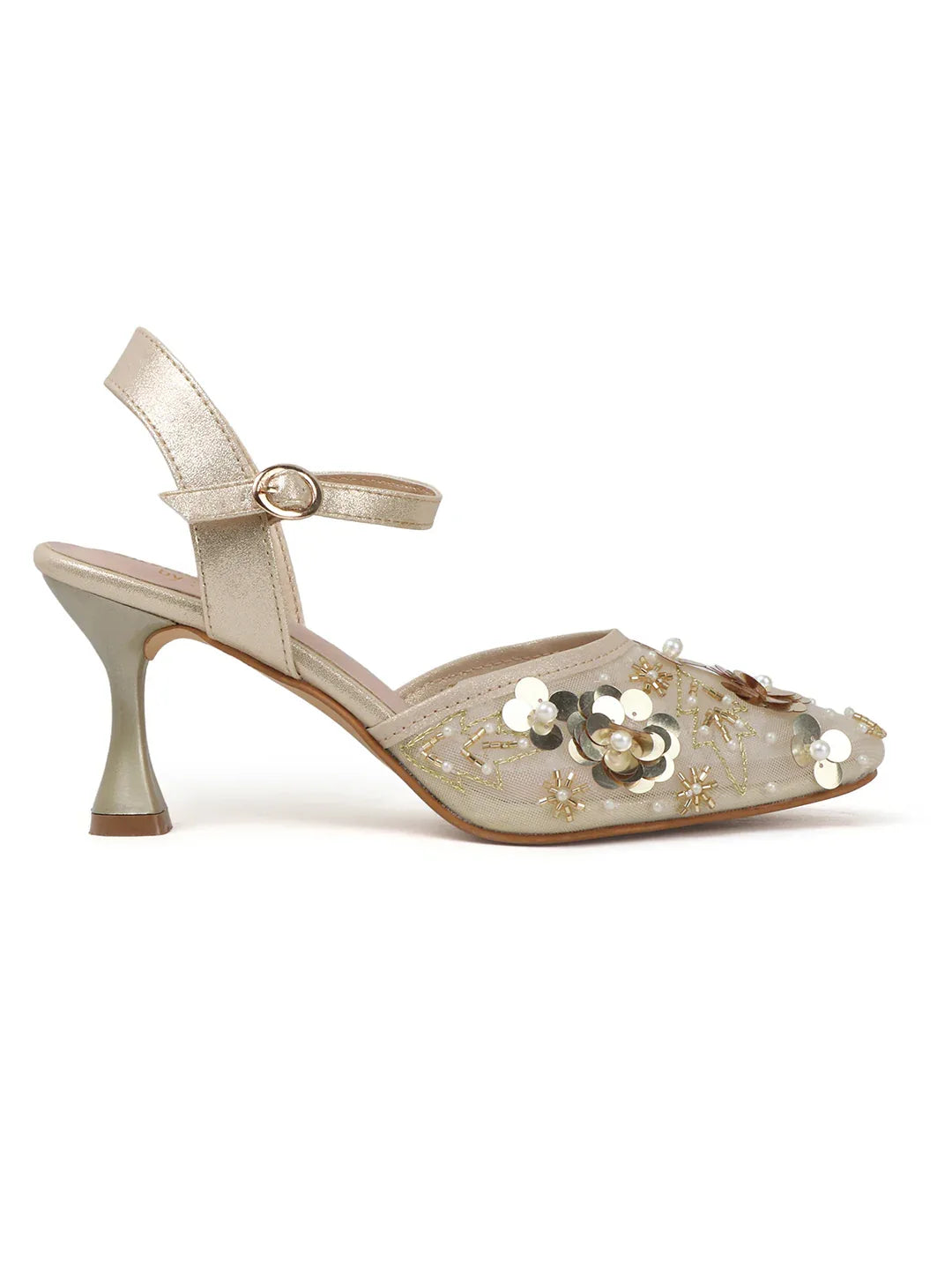 Festive Mesh Embellished Mid Heel Sandals