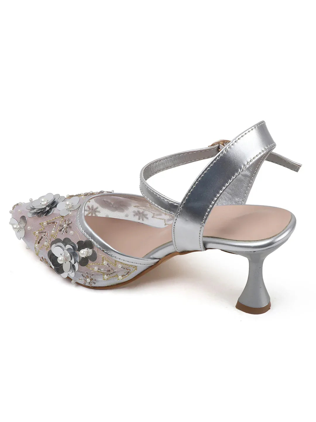 Festive Mesh Embellished Mid Heel Sandals