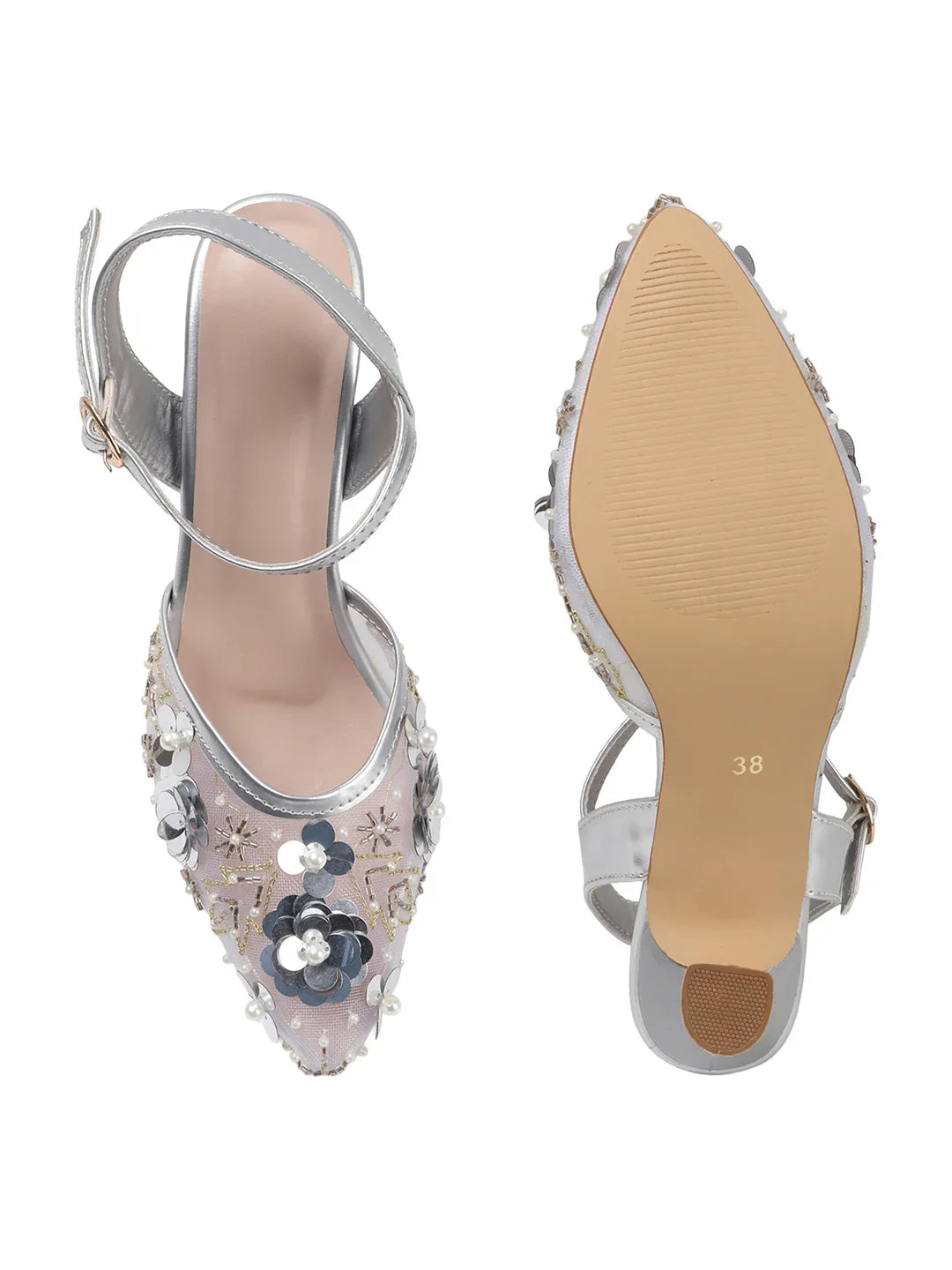 Festive Mesh Embellished Mid Heel Sandals