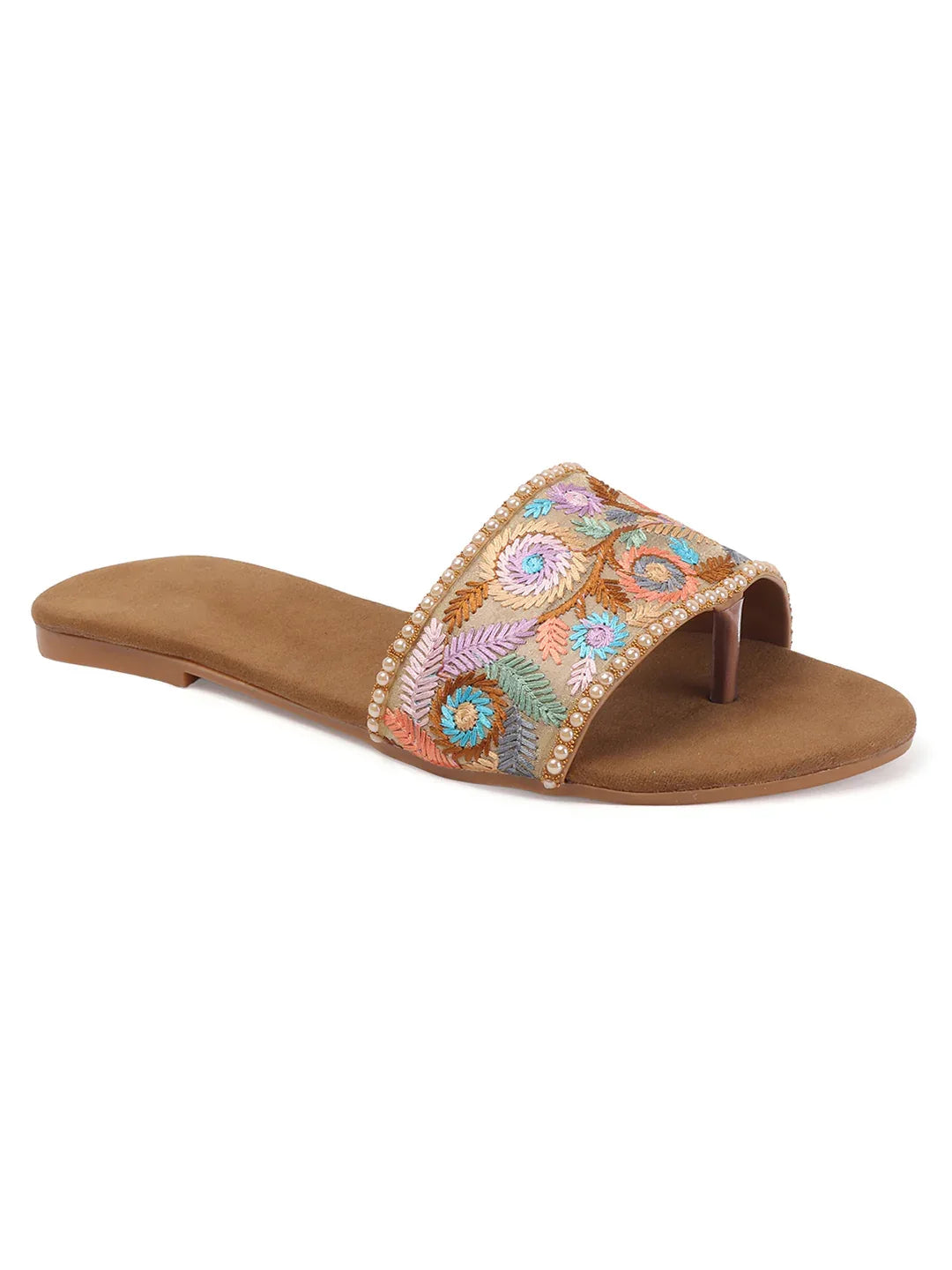TRYME Trendy Embroidered Slip-on Flat Sandals For Women And Girls