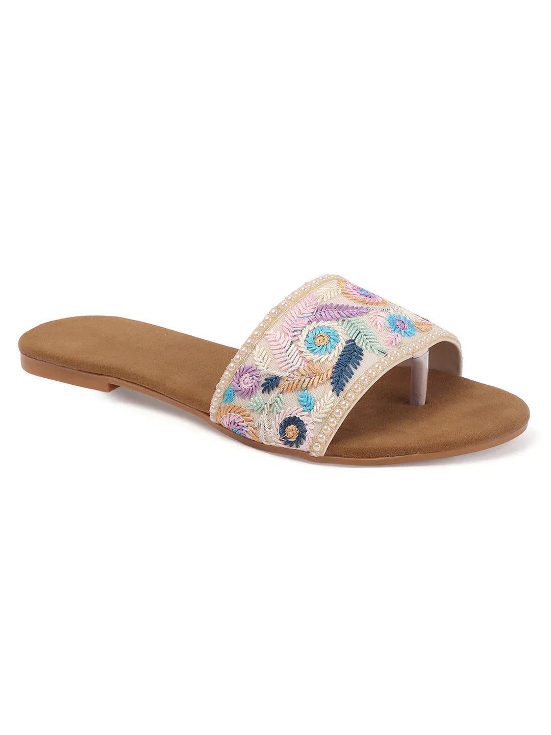 TRYME Trendy Embroidered Slip-on Flat Sandals For Women And Girls