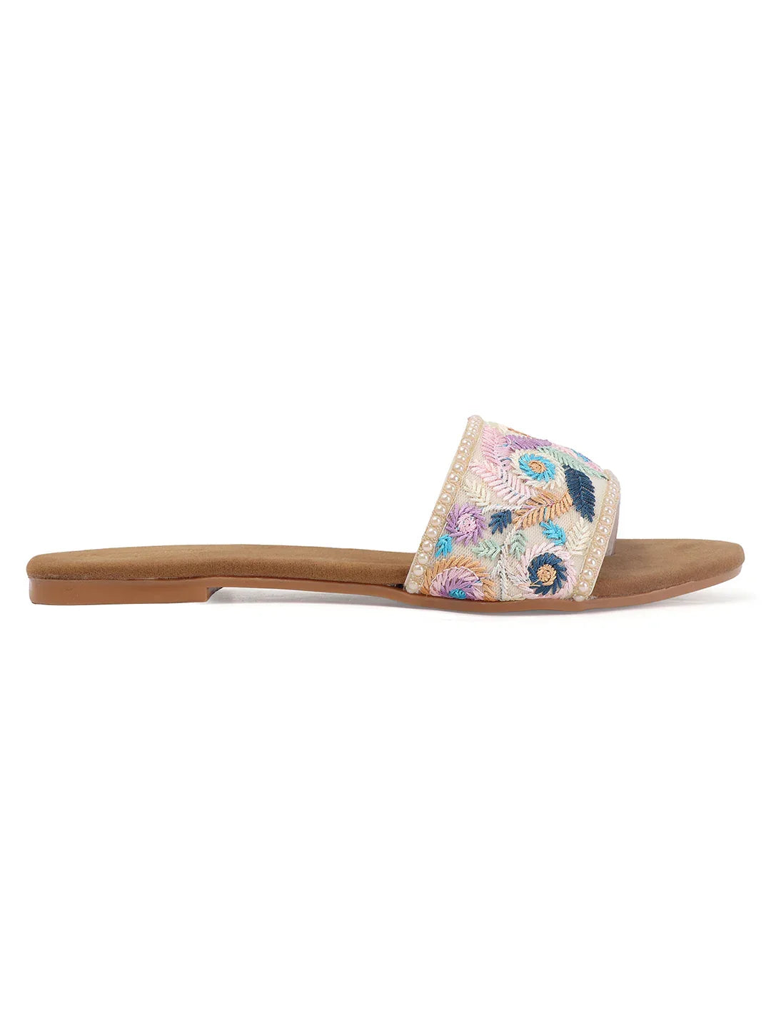 TRYME Trendy Embroidered Slip-on Flat Sandals For Women And Girls