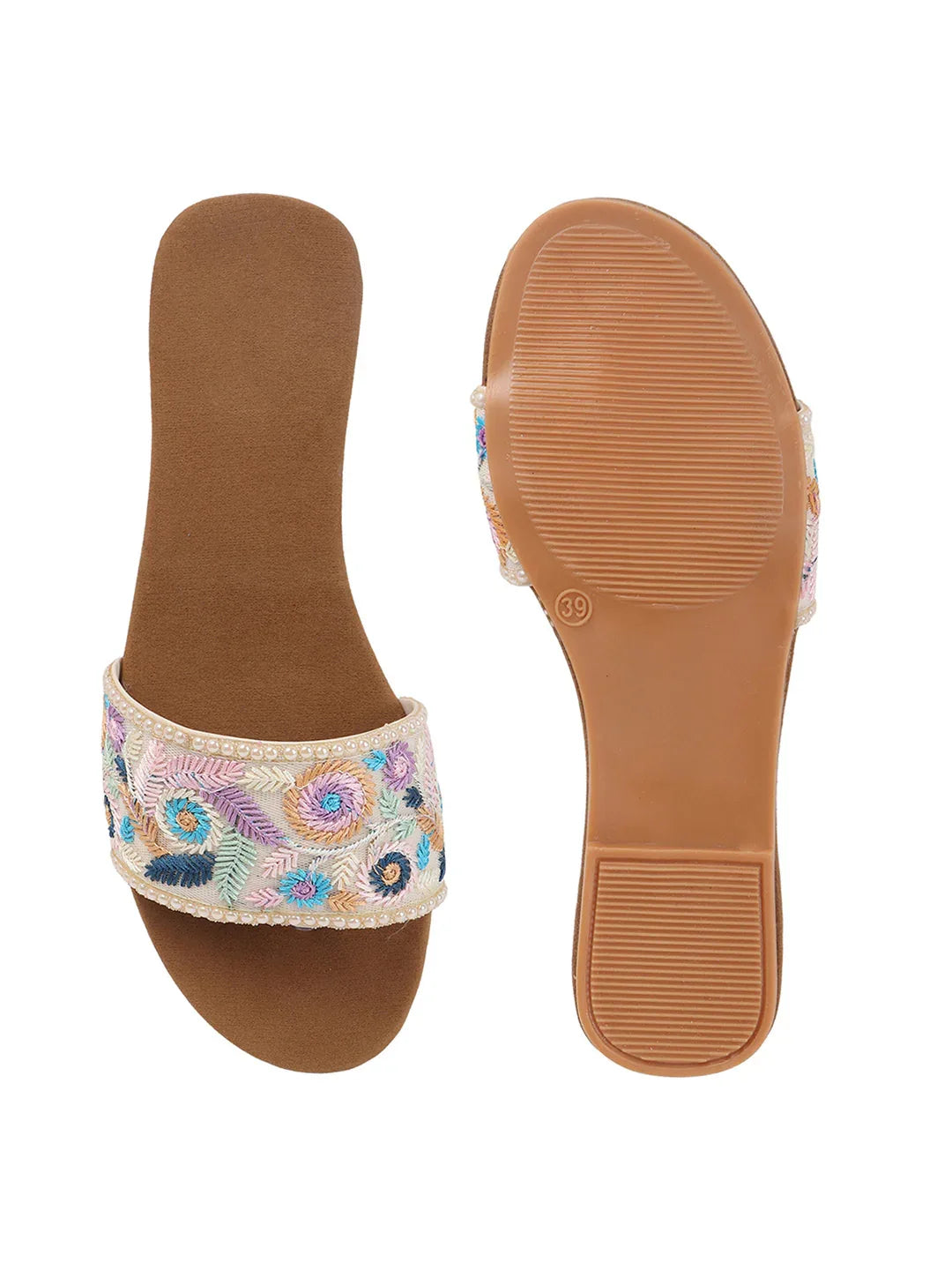 TRYME Trendy Embroidered Slip-on Flat Sandals For Women And Girls