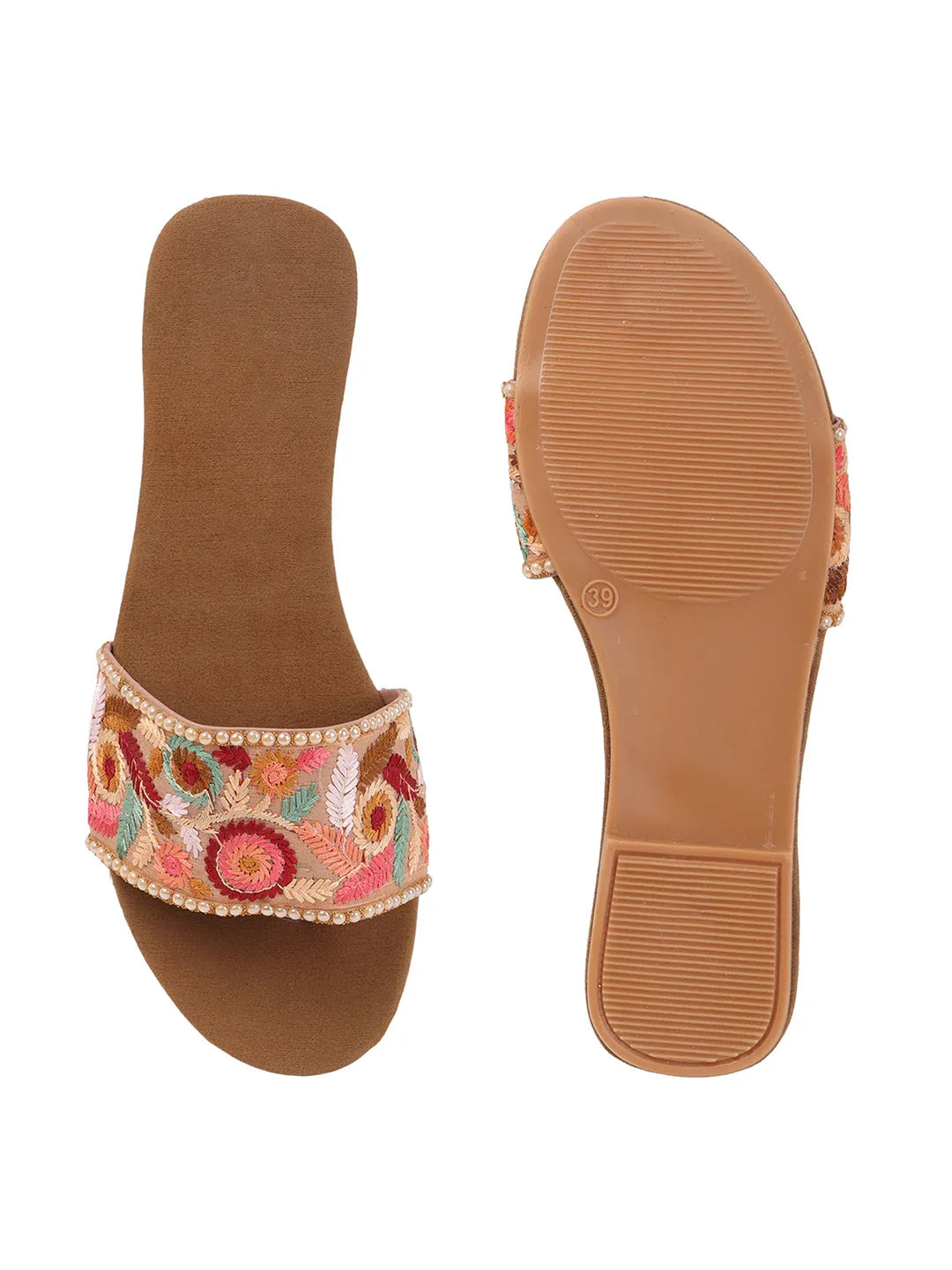 TRYME Trendy Embroidered Slip-on Flat Sandals For Women And Girls