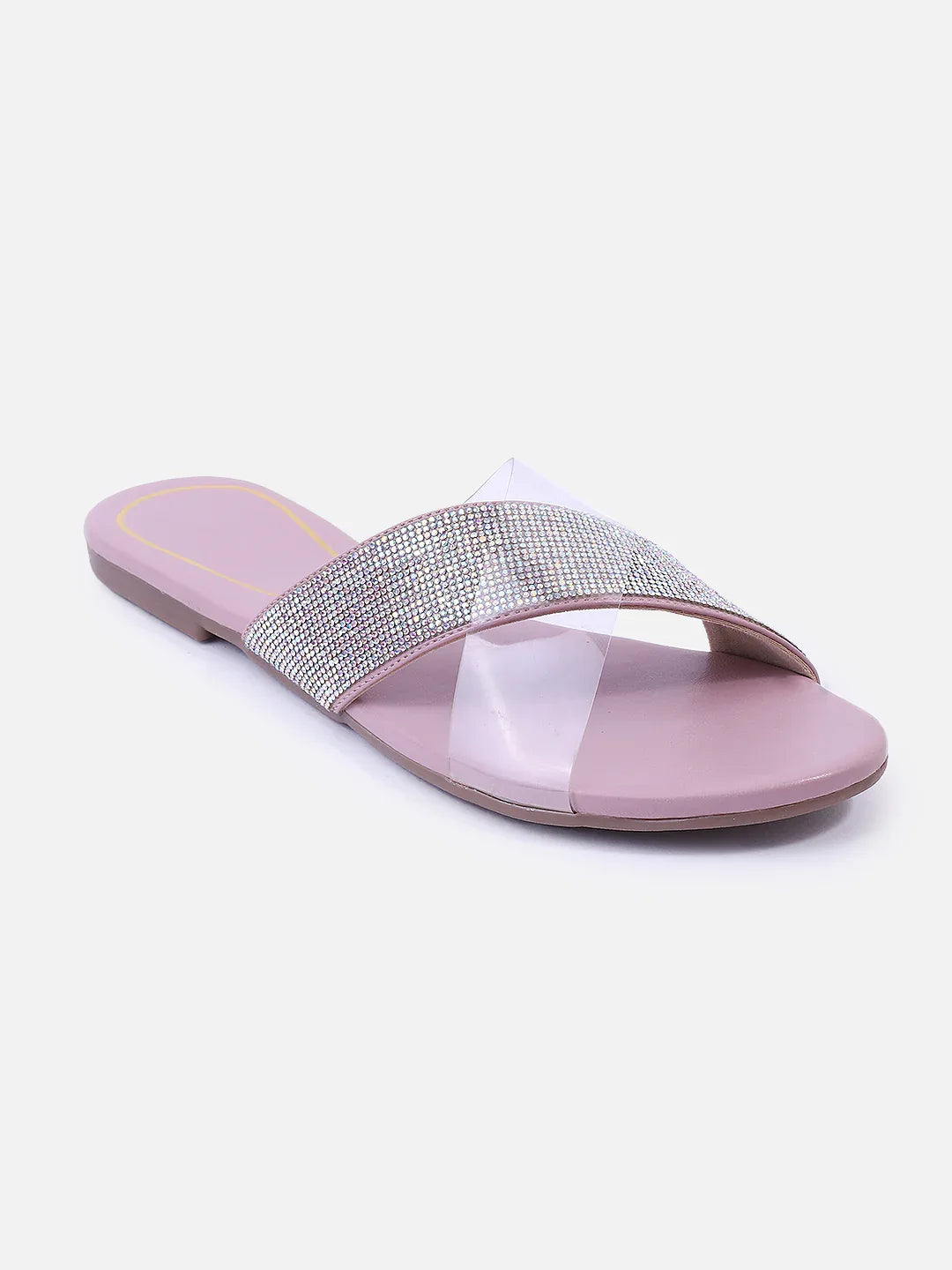 Transparent Strap Sandals Rhinestone Slip-On Flats