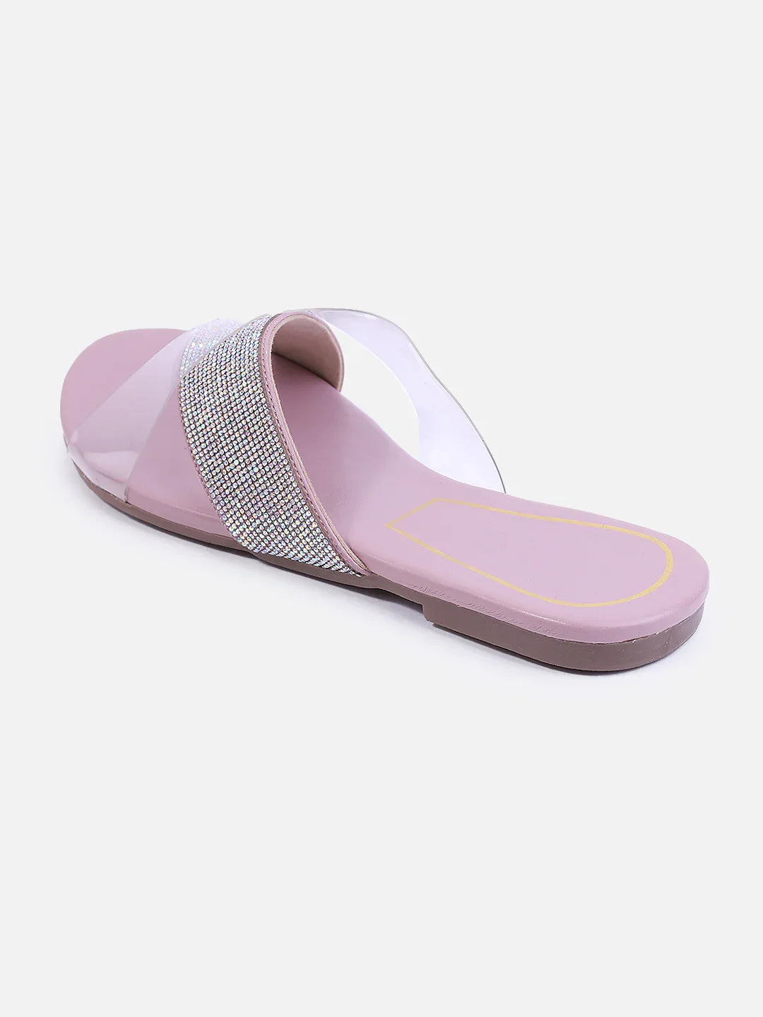 Transparent Strap Sandals Rhinestone Slip-On Flats