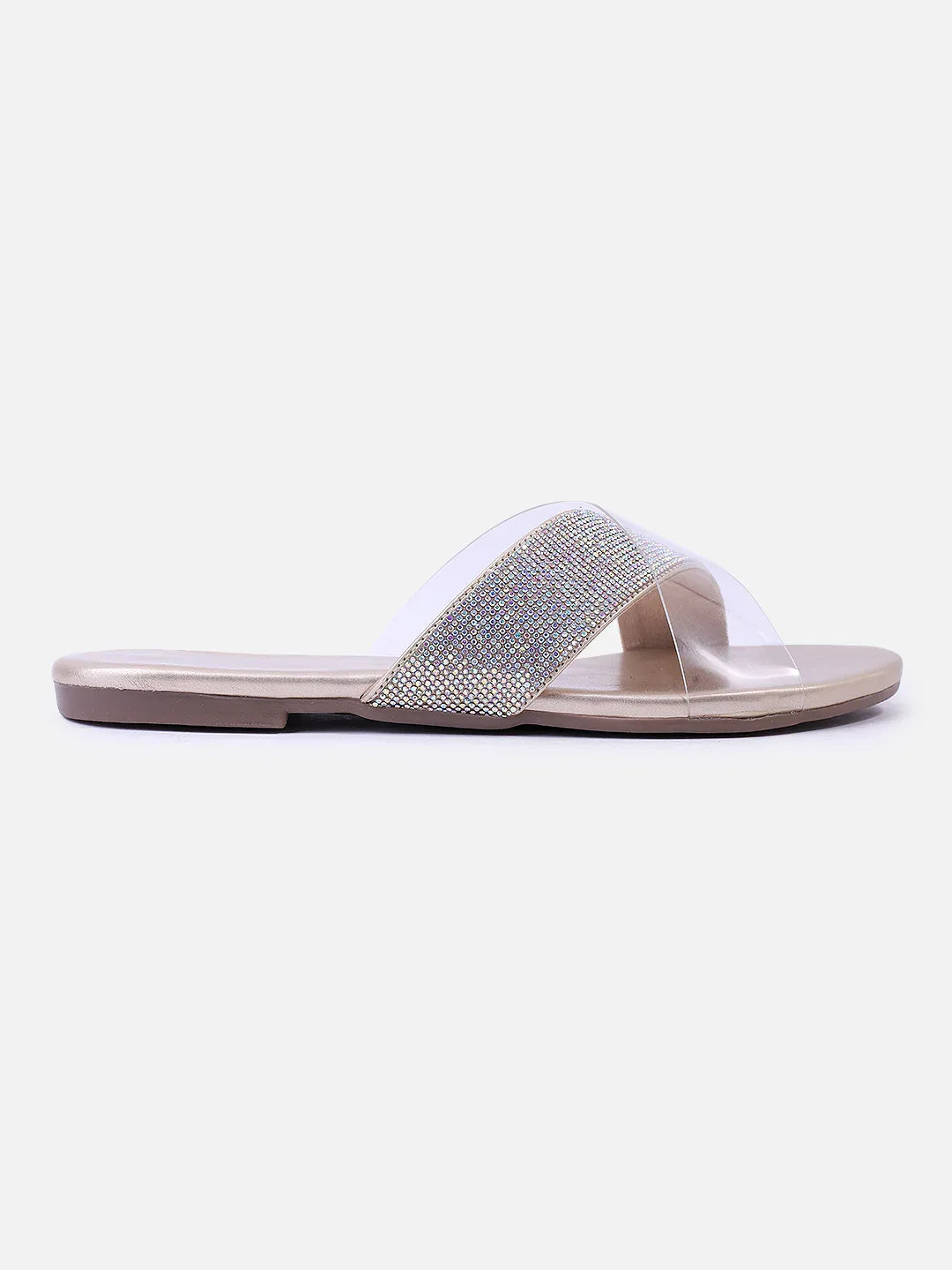 Transparent Strap Sandals Rhinestone Slip-On Flats