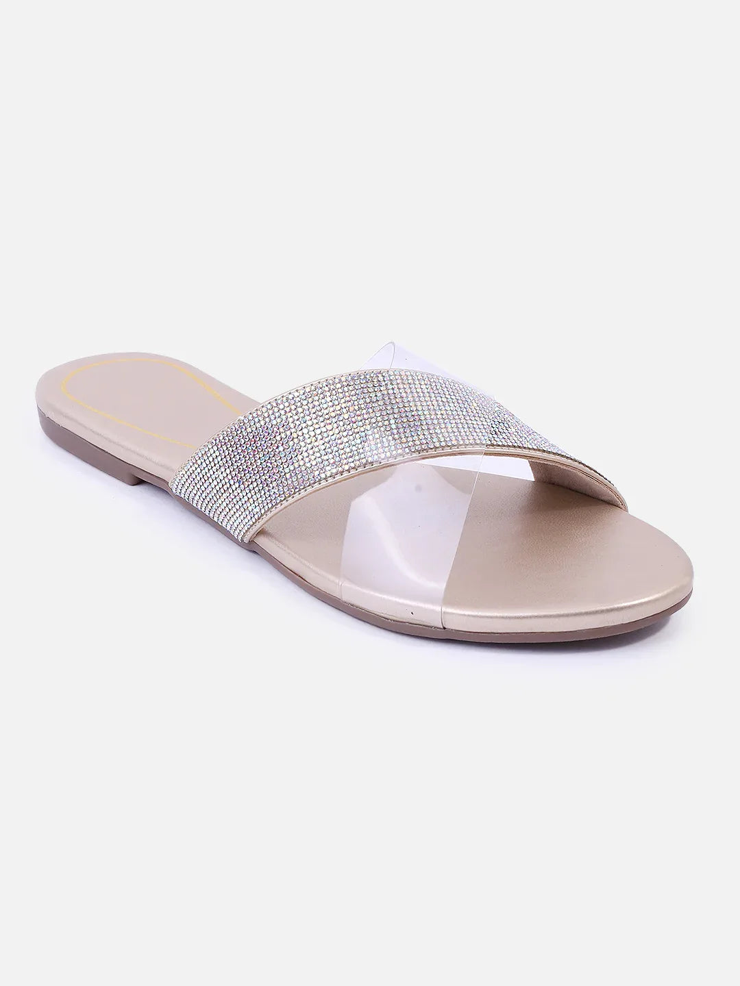 Transparent Strap Sandals Rhinestone Slip-On Flats