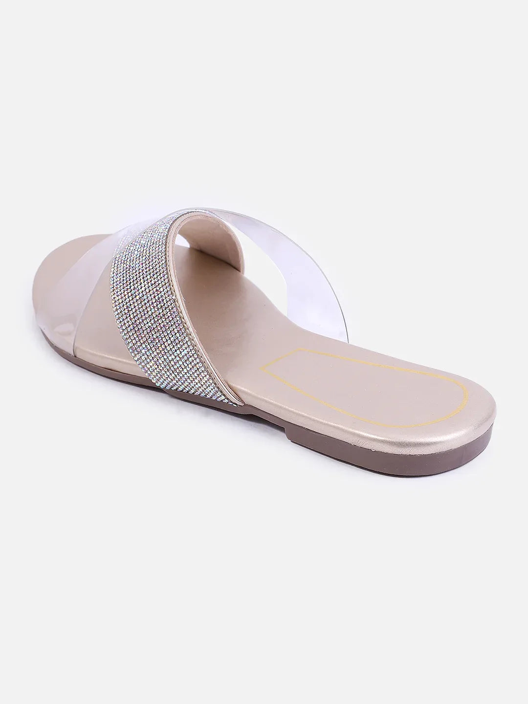 Transparent Strap Sandals Rhinestone Slip-On Flats