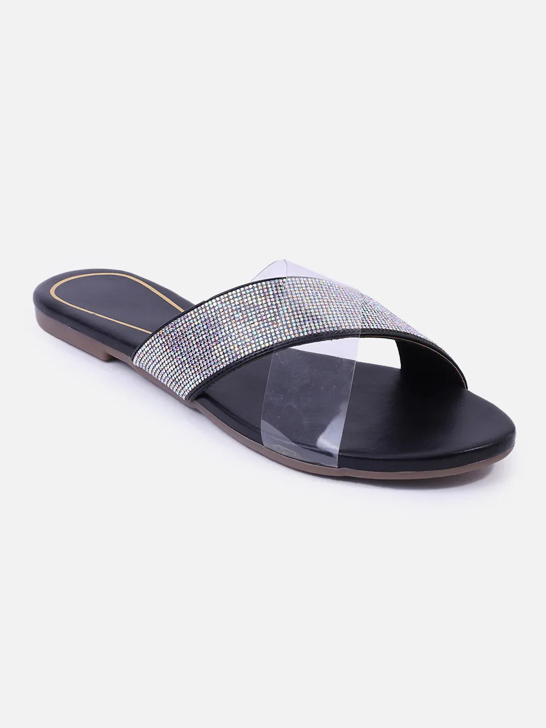 Transparent Strap Sandals Rhinestone Slip-On Flats