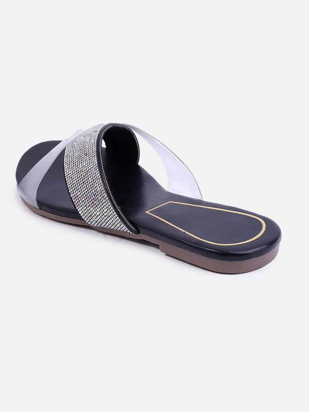 Transparent Strap Sandals Rhinestone Slip-On Flats