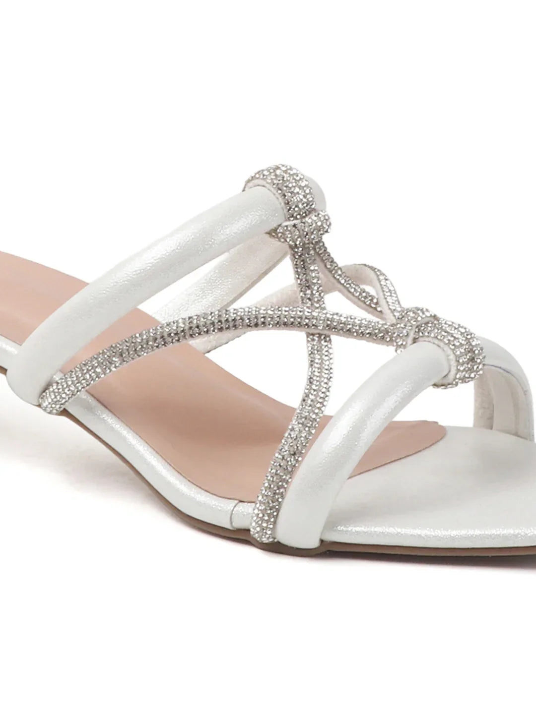 Shimmer Strap Open-Toe Mid Heels
