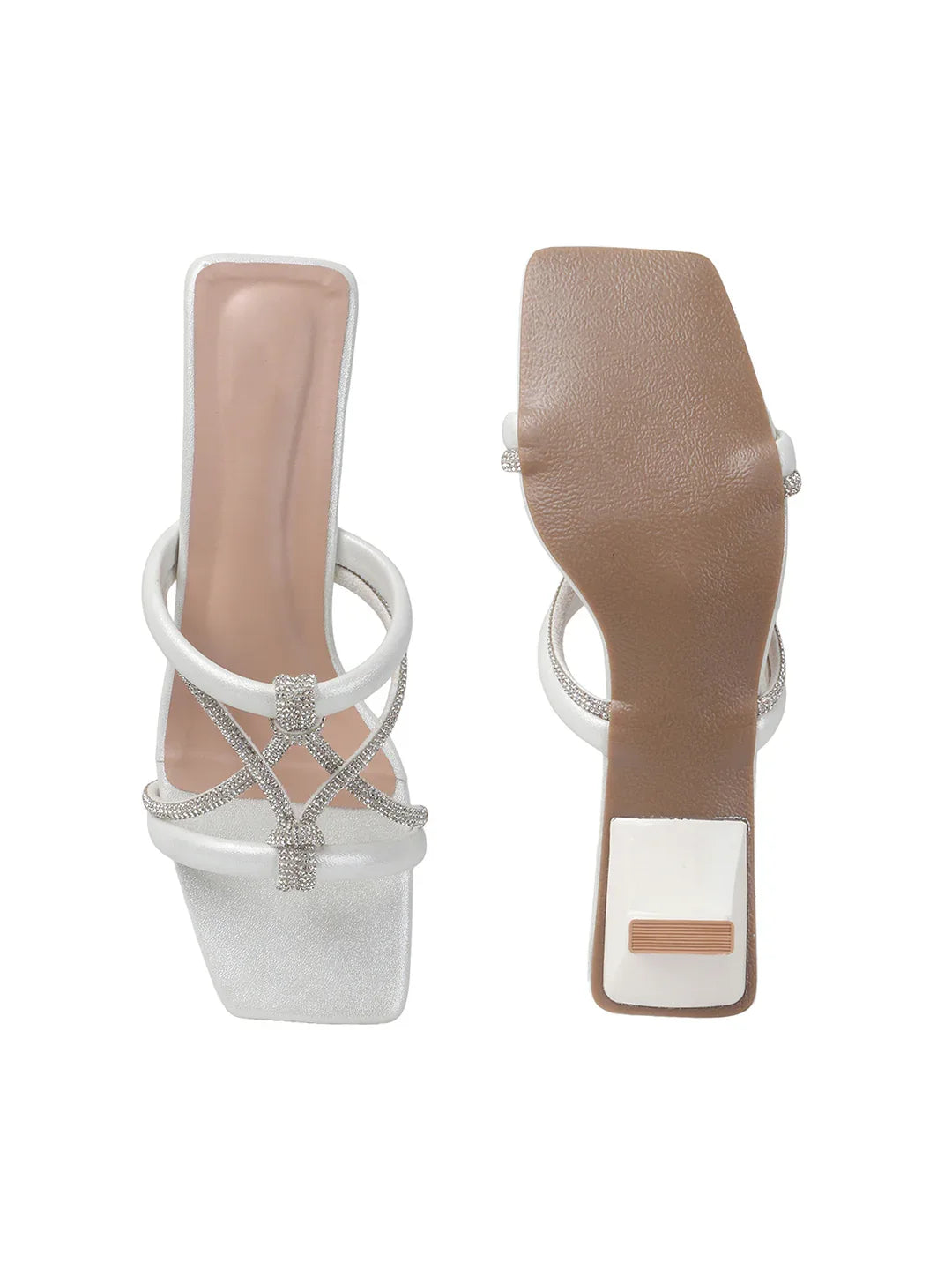 Shimmer Strap Open-Toe Mid Heels