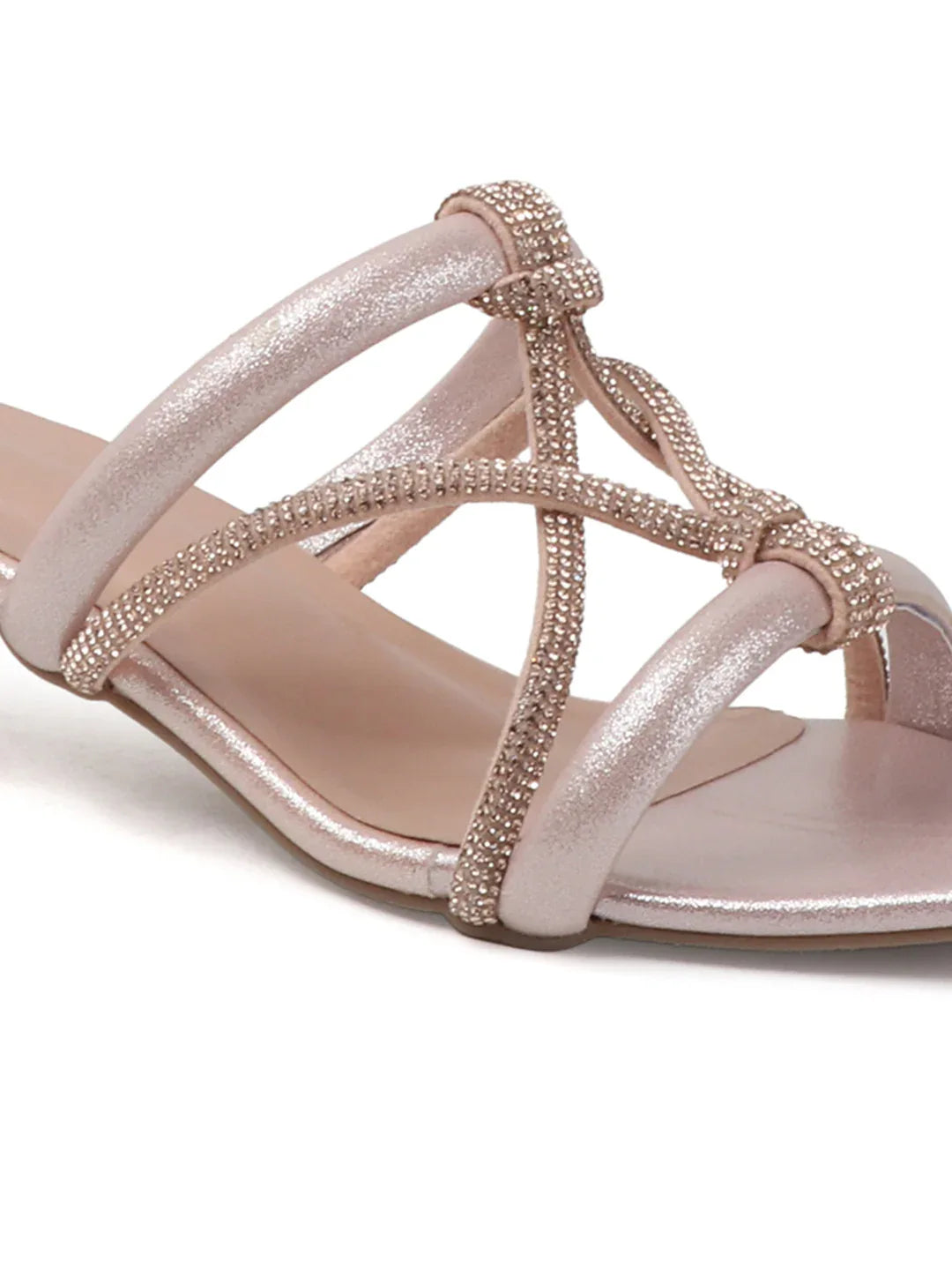 Shimmer Strap Open-Toe Mid Heels
