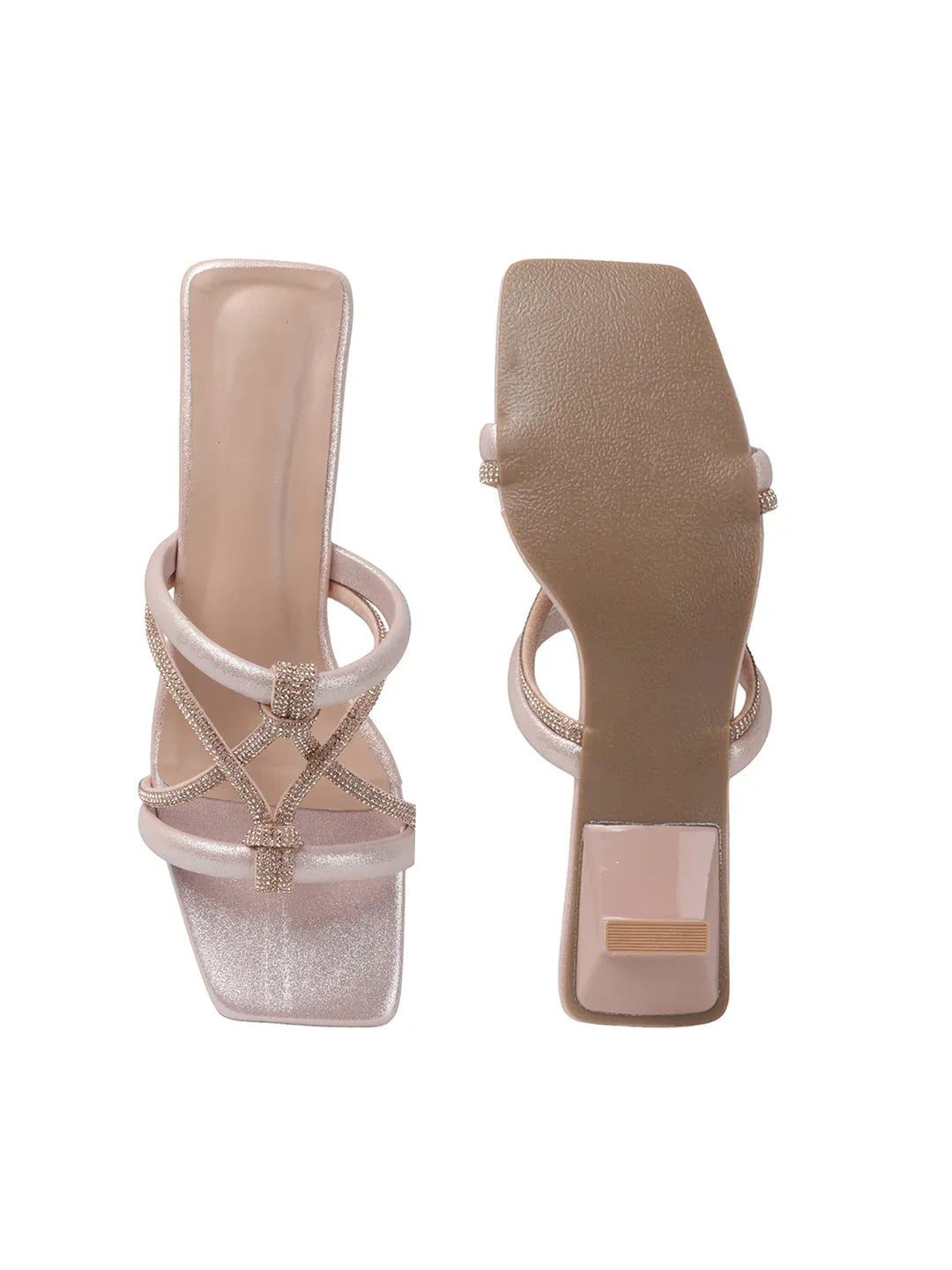 Shimmer Strap Open-Toe Mid Heels
