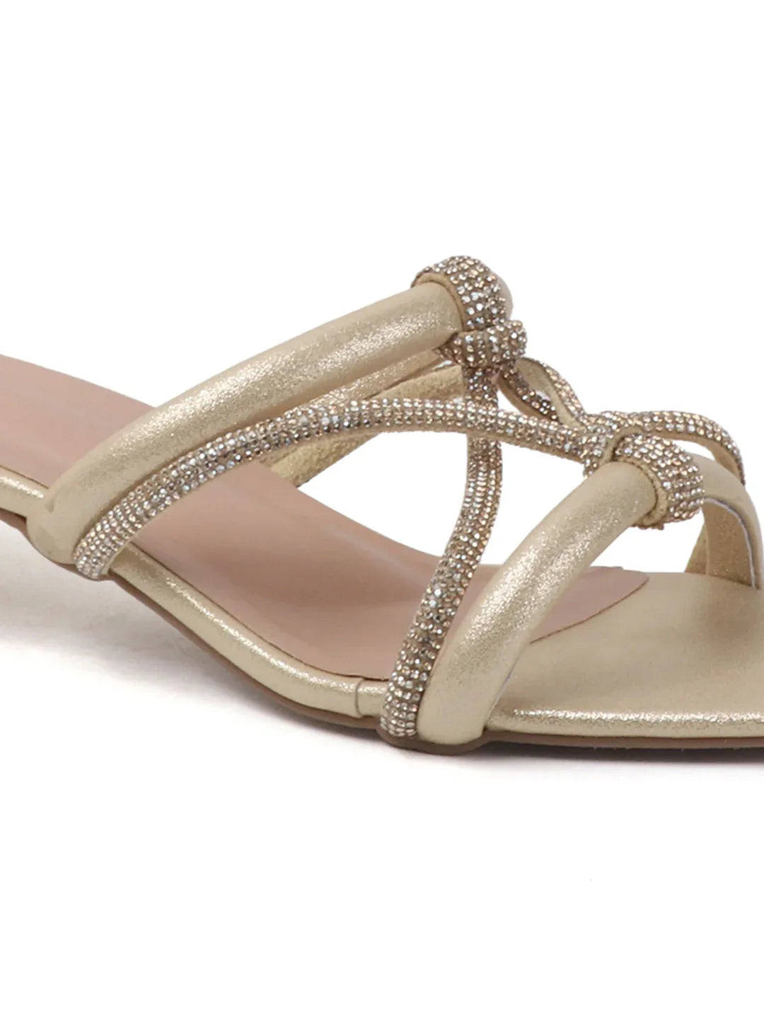 Shimmer Strap Open-Toe Mid Heels